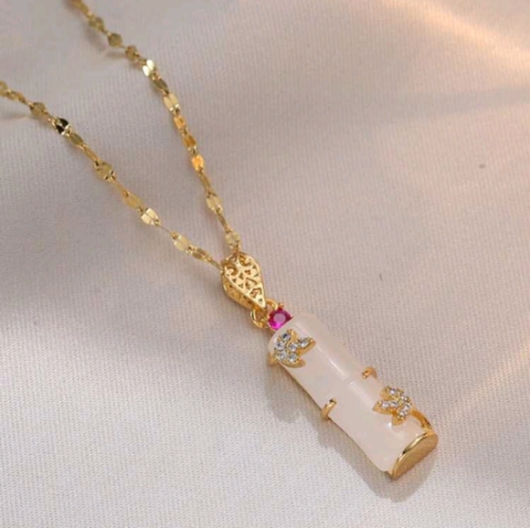 Jewelry - New Elegant Gold and White (Bamboo Style) Pendant Necklace Stainless Steel